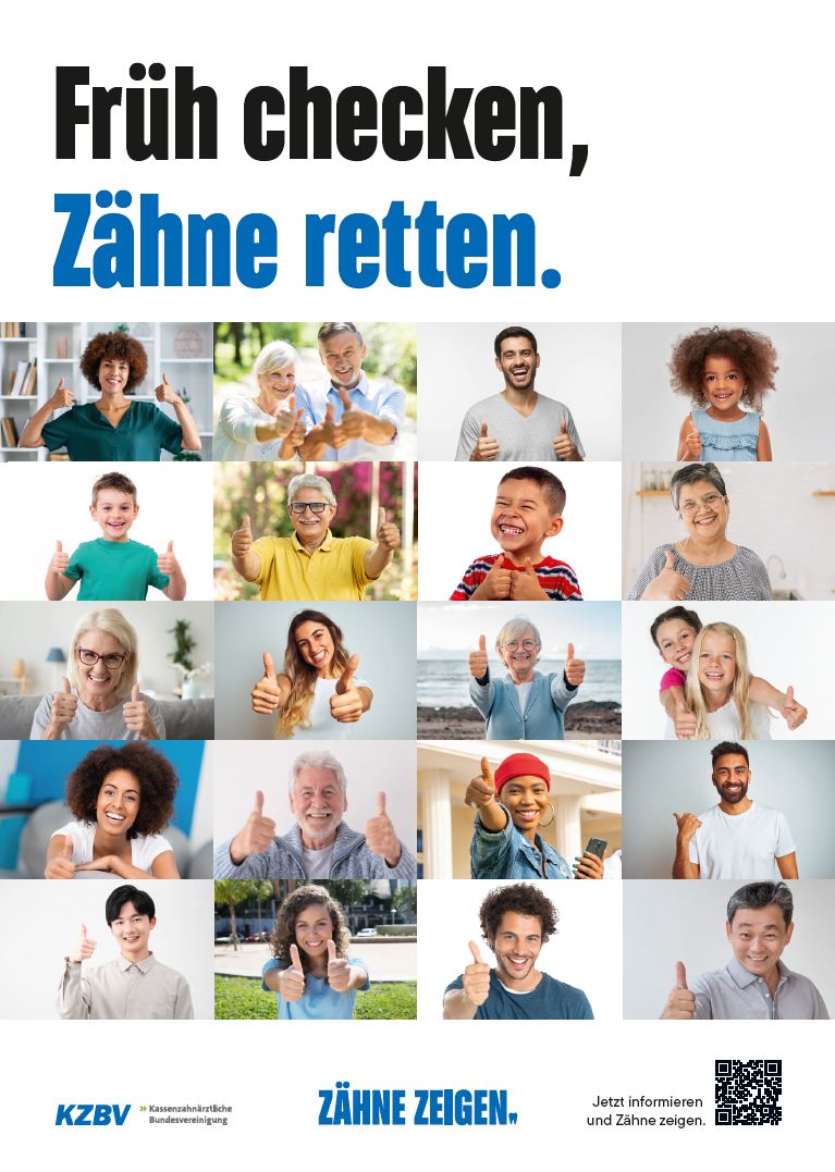 Vorschau_ZÄHNE ZEIGEN 2026_Plakatmotiv Früh checken Zähne retten